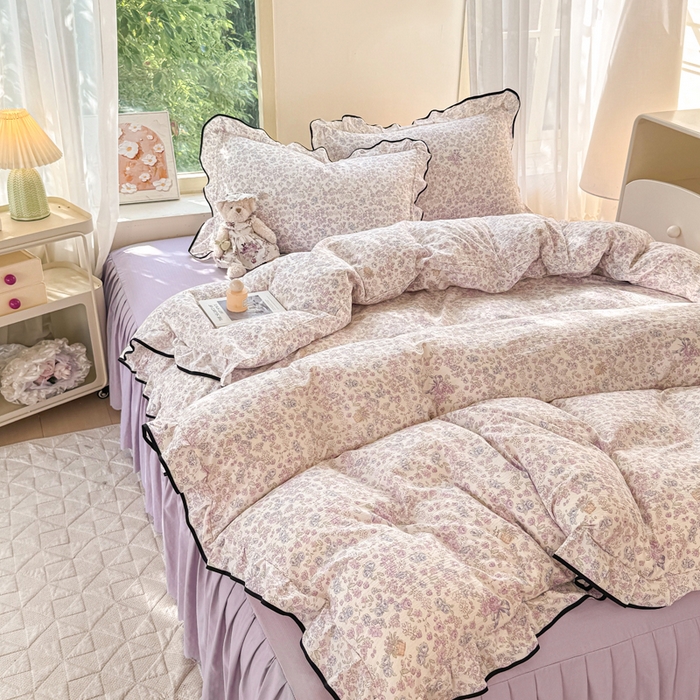 91家纺网 家纺一手货源 找家纺 上尚居 2025新款简约时尚木棉云感皱皱纱四件套 浮生如梦