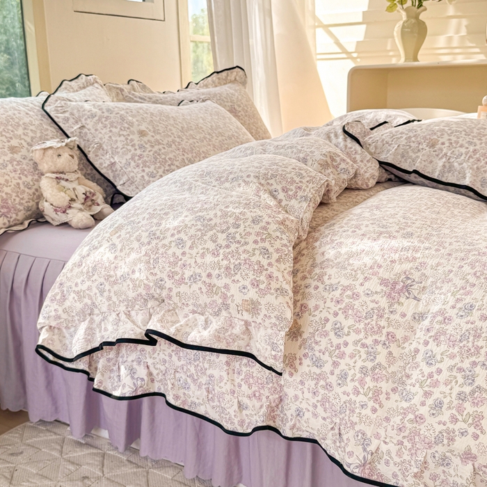 91家纺网 家纺一手货源 找家纺 上尚居 2025新款简约时尚木棉云感皱皱纱四件套 浮生如梦