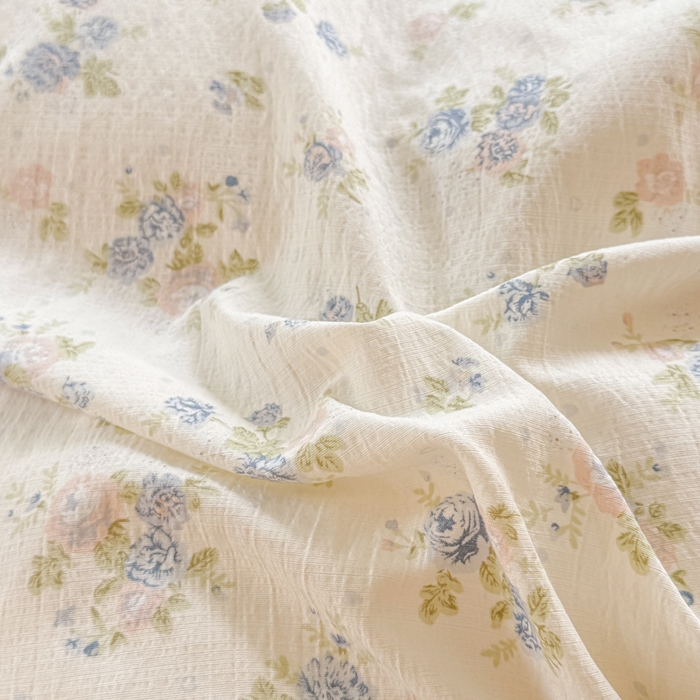 91家纺网 家纺一手货源 找家纺 上尚居 2025新款简约时尚木棉云感皱皱纱四件套 花季如梦