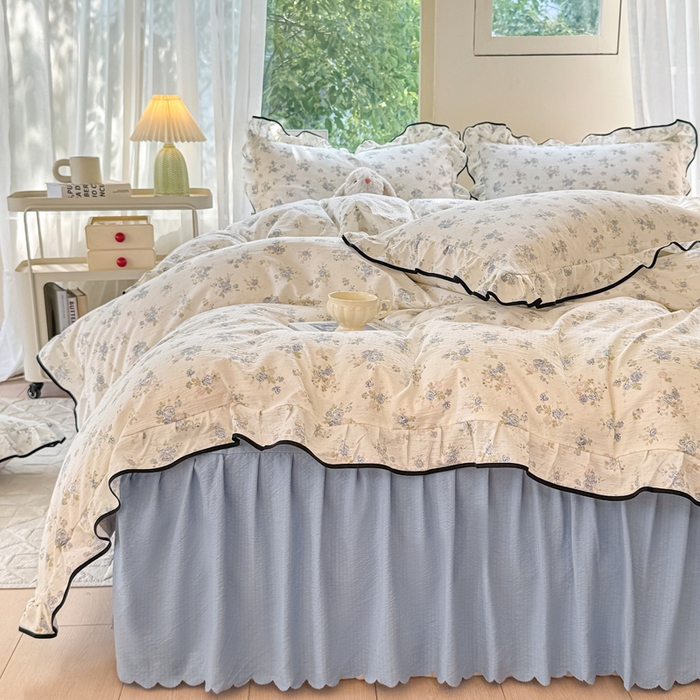 91家纺网 家纺一手货源 找家纺 上尚居 2025新款简约时尚木棉云感皱皱纱四件套 花季如梦