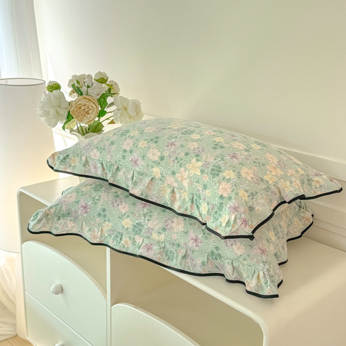 91家纺网 家纺一手货源 找家纺 上尚居 2025新款简约时尚木棉云感皱皱纱四件套 浅若花落