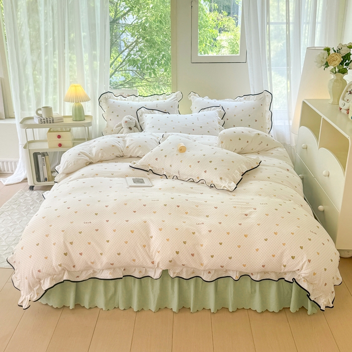 91家纺网 家纺一手货源 找家纺 上尚居 2025新款简约时尚木棉云感皱皱纱四件套 倾心