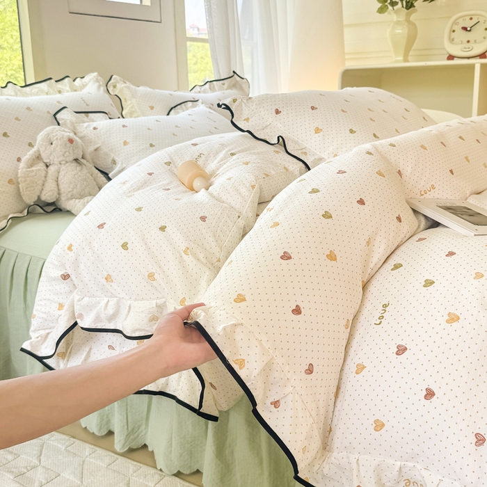 上尚居 2025新款简约时尚木棉云感皱皱纱四件套 倾心