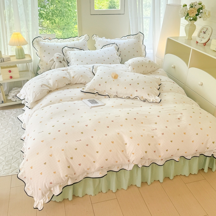 91家纺网 家纺一手货源 找家纺 上尚居 2025新款简约时尚木棉云感皱皱纱四件套 倾心