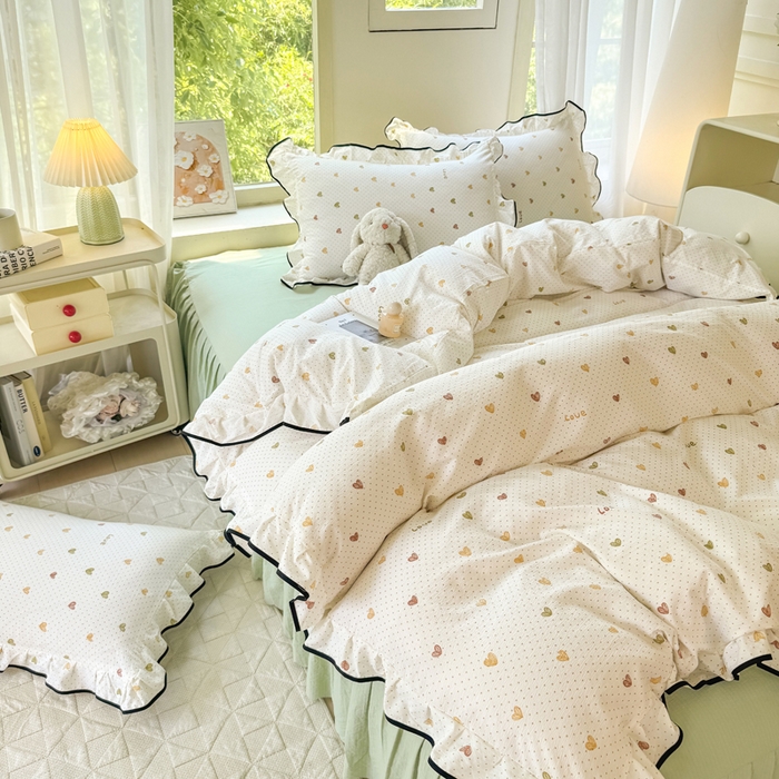 91家纺网 家纺一手货源 找家纺 上尚居 2025新款简约时尚木棉云感皱皱纱四件套 倾心