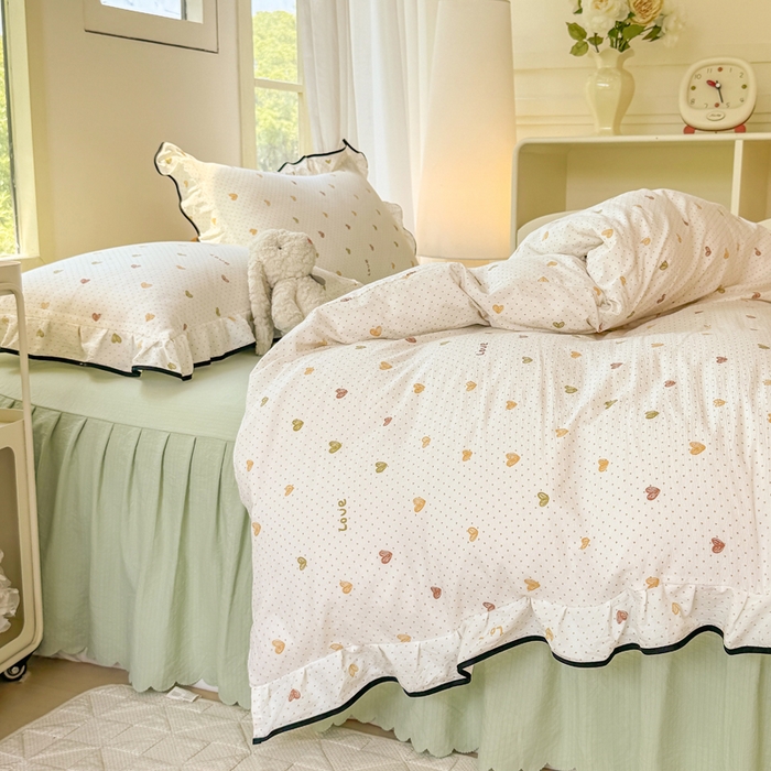 91家纺网 家纺一手货源 找家纺 上尚居 2025新款简约时尚木棉云感皱皱纱四件套 倾心