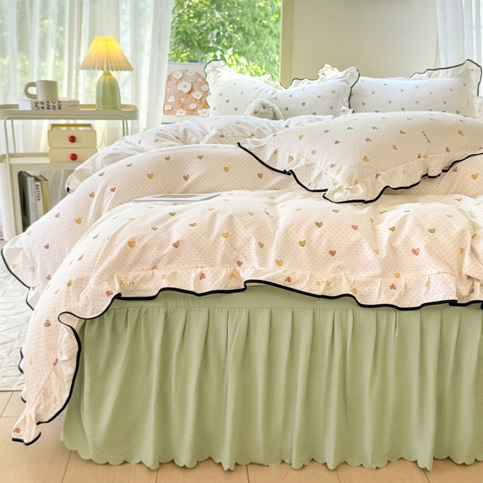 91家纺网 家纺一手货源 找家纺 上尚居 2025新款简约时尚木棉云感皱皱纱四件套 倾心