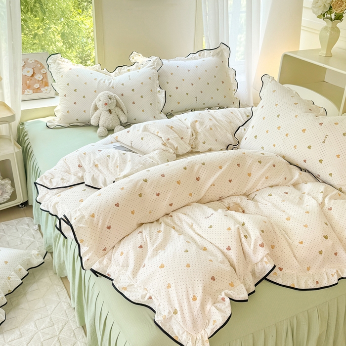 91家纺网 家纺一手货源 找家纺 上尚居 2025新款简约时尚木棉云感皱皱纱四件套 倾心