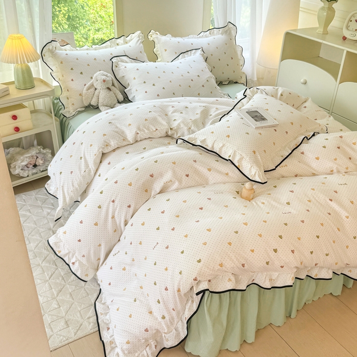 91家纺网 家纺一手货源 找家纺 上尚居 2025新款简约时尚木棉云感皱皱纱四件套 倾心