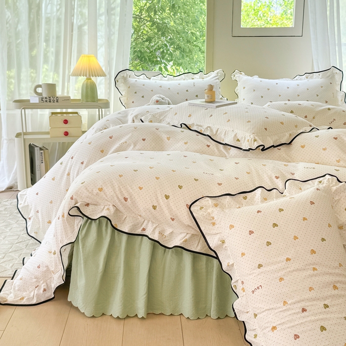 91家纺网 家纺一手货源 找家纺 上尚居 2025新款简约时尚木棉云感皱皱纱四件套 倾心