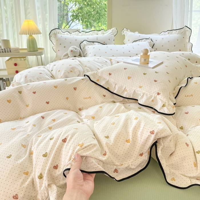 91家纺网 家纺一手货源 找家纺 上尚居 2025新款简约时尚木棉云感皱皱纱四件套 倾心