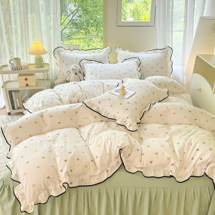 91家纺网 家纺一手货源 找家纺 上尚居 2025新款简约时尚木棉云感皱皱纱四件套 倾心