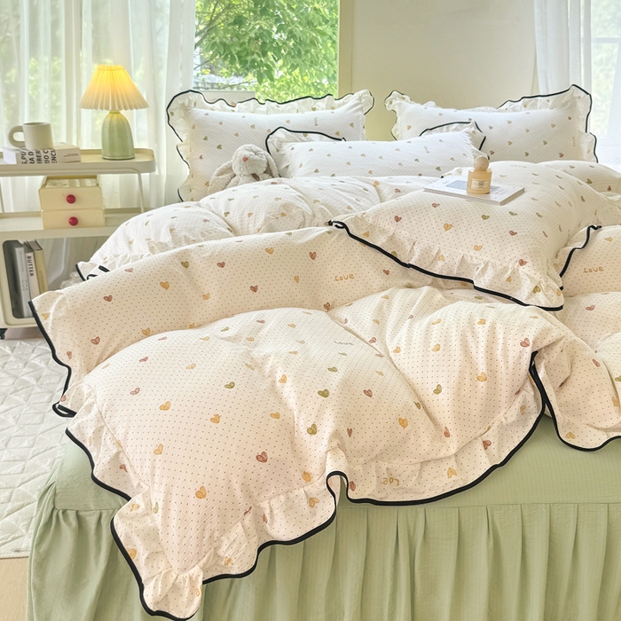 91家纺网 家纺一手货源 找家纺 上尚居 2025新款简约时尚木棉云感皱皱纱四件套 倾心