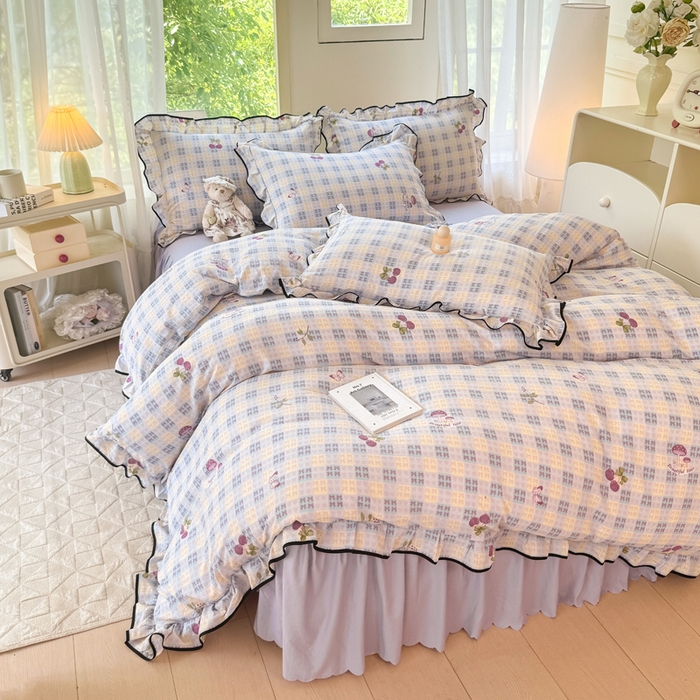 91家纺网 家纺一手货源 找家纺 上尚居 2025新款简约时尚木棉云感皱皱纱四件套 森田园野