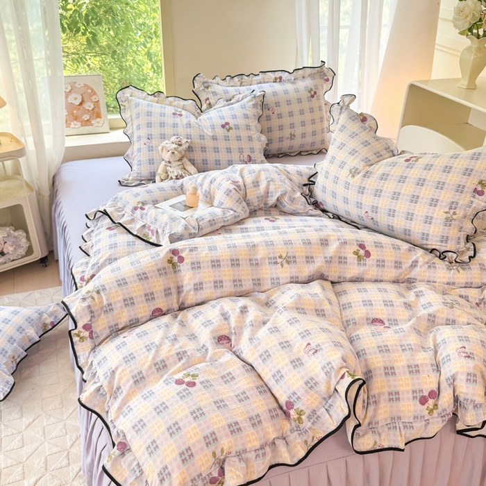 91家纺网 家纺一手货源 找家纺 上尚居 2025新款简约时尚木棉云感皱皱纱四件套 森田园野