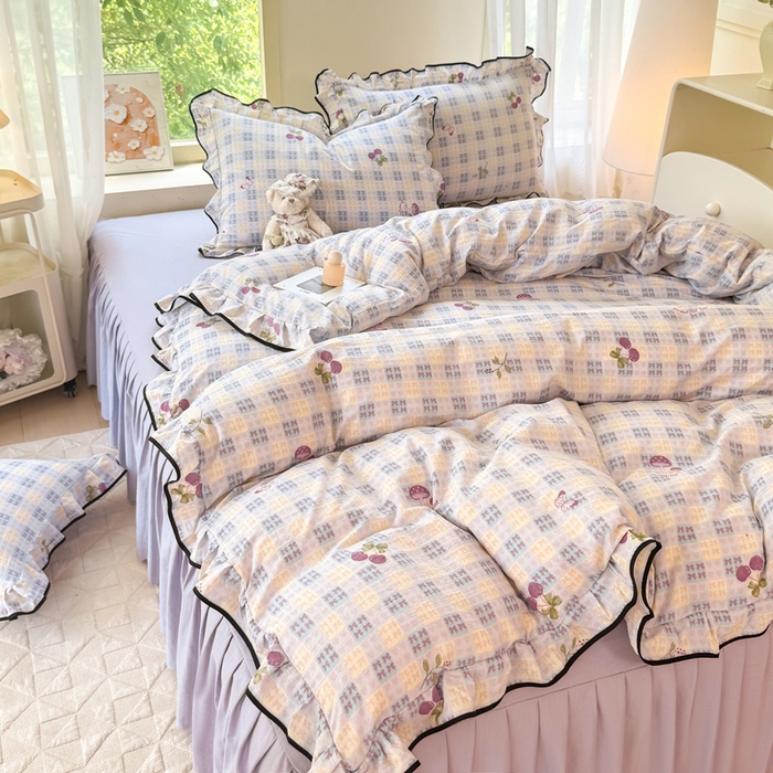 91家纺网 家纺一手货源 找家纺 上尚居 2025新款简约时尚木棉云感皱皱纱四件套 森田园野