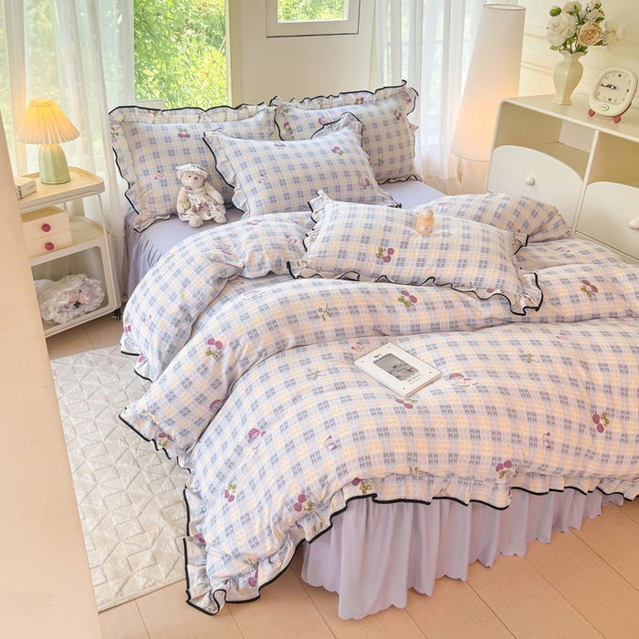 91家纺网 家纺一手货源 找家纺 上尚居 2025新款简约时尚木棉云感皱皱纱四件套 森田园野