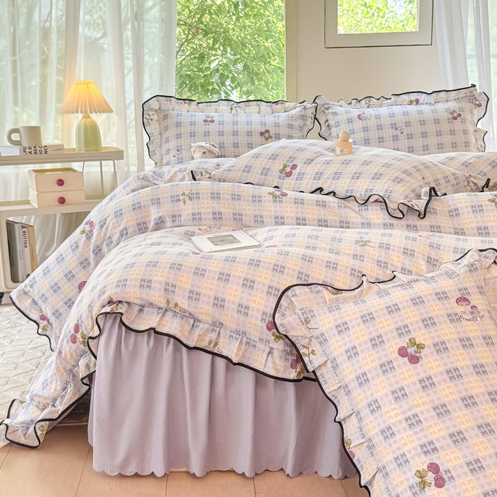 91家纺网 家纺一手货源 找家纺 上尚居 2025新款简约时尚木棉云感皱皱纱四件套 森田园野