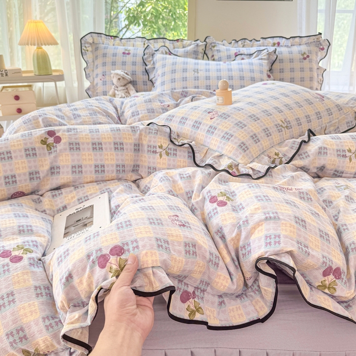 91家纺网 家纺一手货源 找家纺 上尚居 2025新款简约时尚木棉云感皱皱纱四件套 森田园野