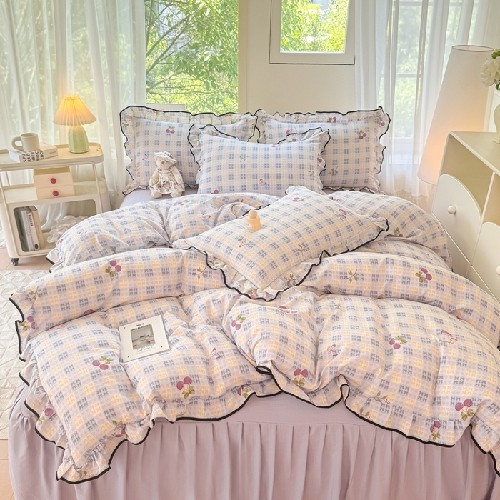 91家纺网 家纺一手货源 找家纺 上尚居 2025新款简约时尚木棉云感皱皱纱四件套 森田园野