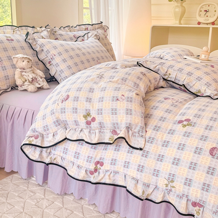 91家纺网 家纺一手货源 找家纺 上尚居 2025新款简约时尚木棉云感皱皱纱四件套 森田园野