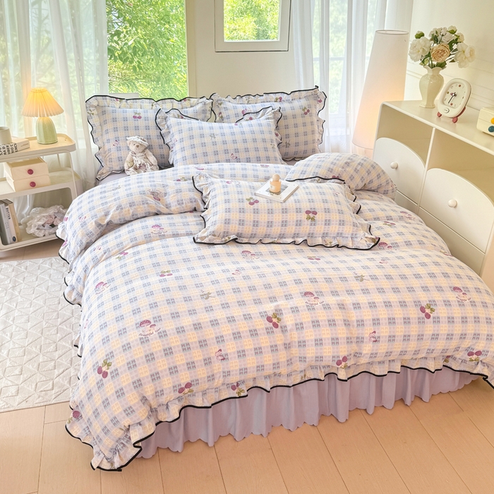 91家纺网 家纺一手货源 找家纺 上尚居 2025新款简约时尚木棉云感皱皱纱四件套 森田园野