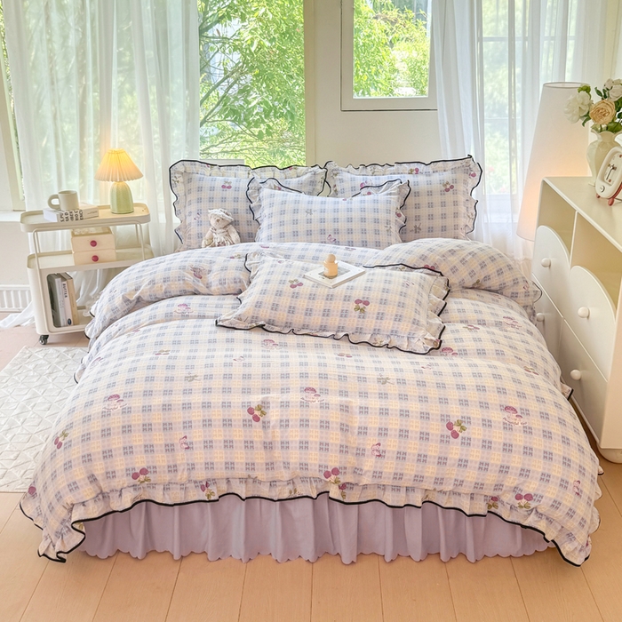 91家纺网 家纺一手货源 找家纺 上尚居 2025新款简约时尚木棉云感皱皱纱四件套 森田园野