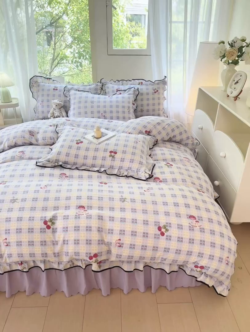 91家纺网 家纺一手货源 找家纺 上尚居 2025新款简约时尚木棉云感皱皱纱四件套 森田园野