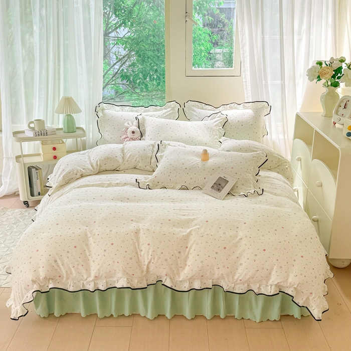 91家纺网 家纺一手货源 找家纺 上尚居 2025新款简约时尚木棉云感皱皱纱四件套 小确幸