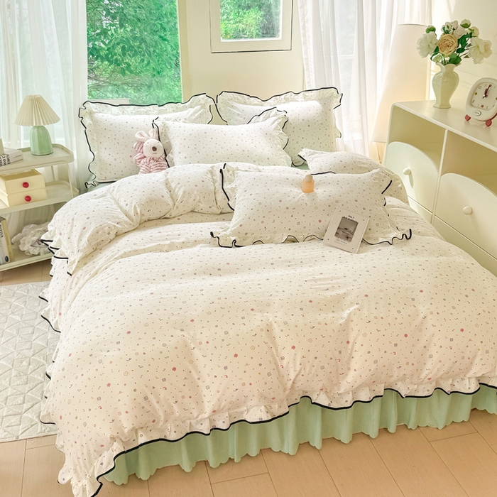 91家纺网 家纺一手货源 找家纺 上尚居 2025新款简约时尚木棉云感皱皱纱四件套 小确幸