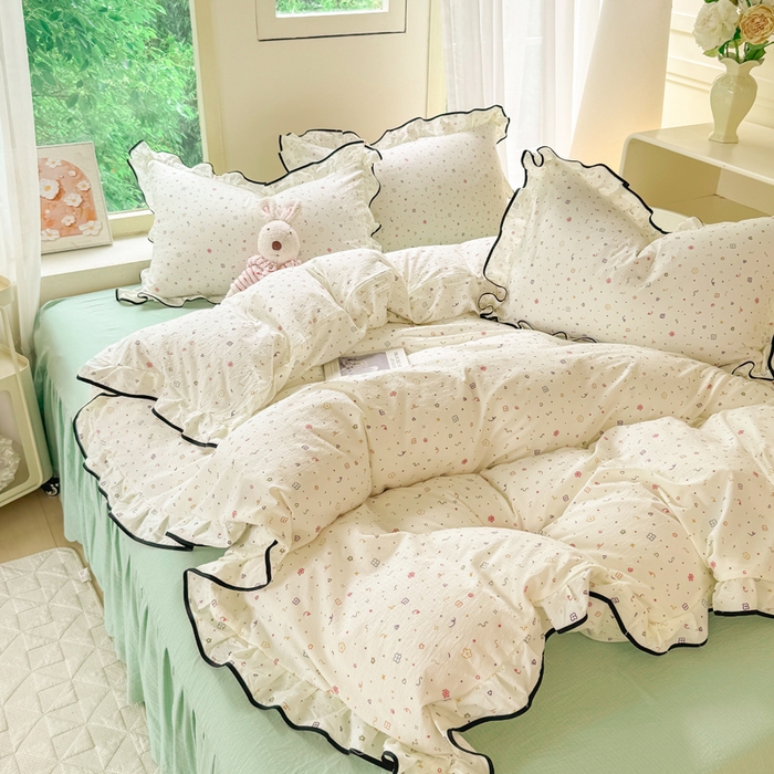 91家纺网 家纺一手货源 找家纺 上尚居 2025新款简约时尚木棉云感皱皱纱四件套 小确幸