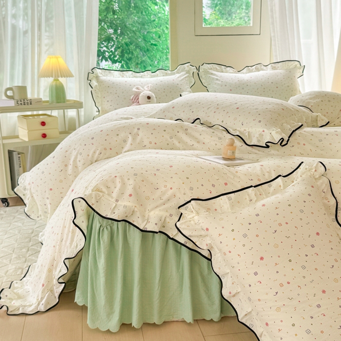 91家纺网 家纺一手货源 找家纺 上尚居 2025新款简约时尚木棉云感皱皱纱四件套 小确幸