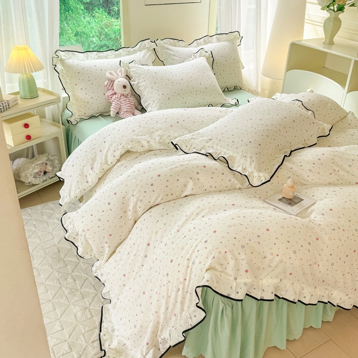 91家纺网 家纺一手货源 找家纺 上尚居 2025新款简约时尚木棉云感皱皱纱四件套 小确幸