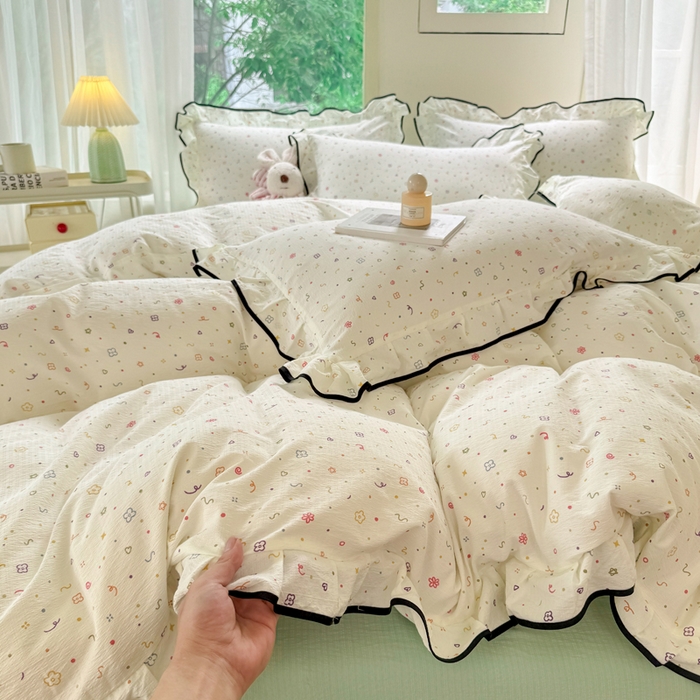 91家纺网 家纺一手货源 找家纺 上尚居 2025新款简约时尚木棉云感皱皱纱四件套 小确幸