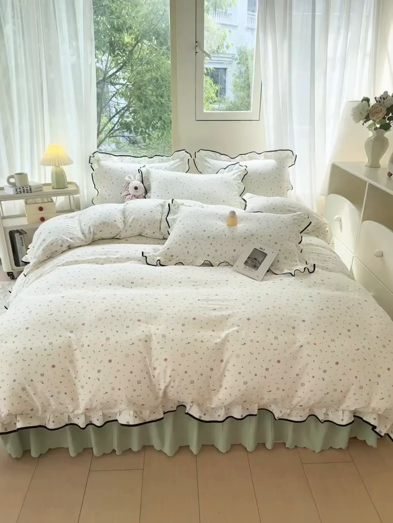 91家纺网 家纺一手货源 找家纺 上尚居 2025新款简约时尚木棉云感皱皱纱四件套 小确幸