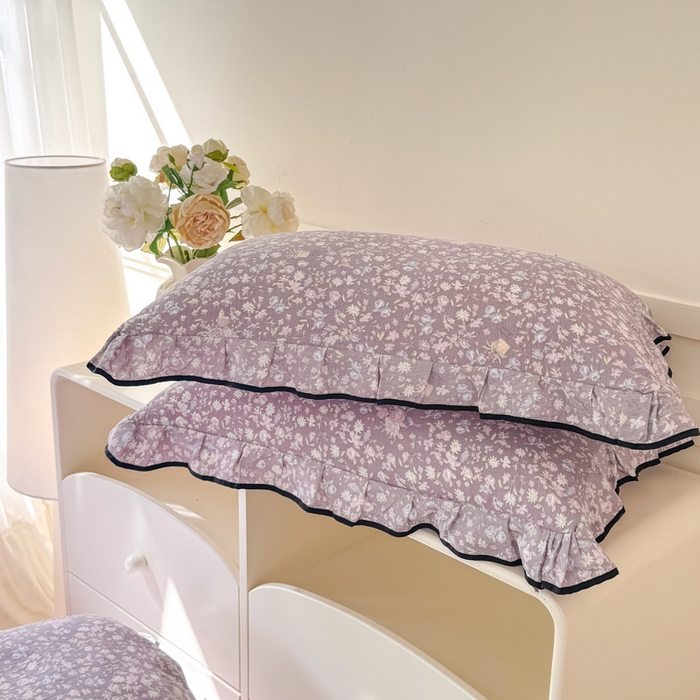 91家纺网 家纺一手货源 找家纺 上尚居 2025新款简约时尚木棉云感皱皱纱四件套 紫萱