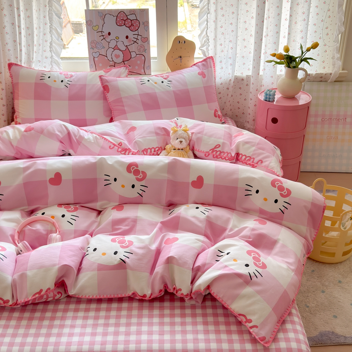 91家纺网 家纺一手货源 找家纺 （总）淑女公社家纺 2025春夏新款全棉纯棉正版三丽鸥KT猫系列四件套