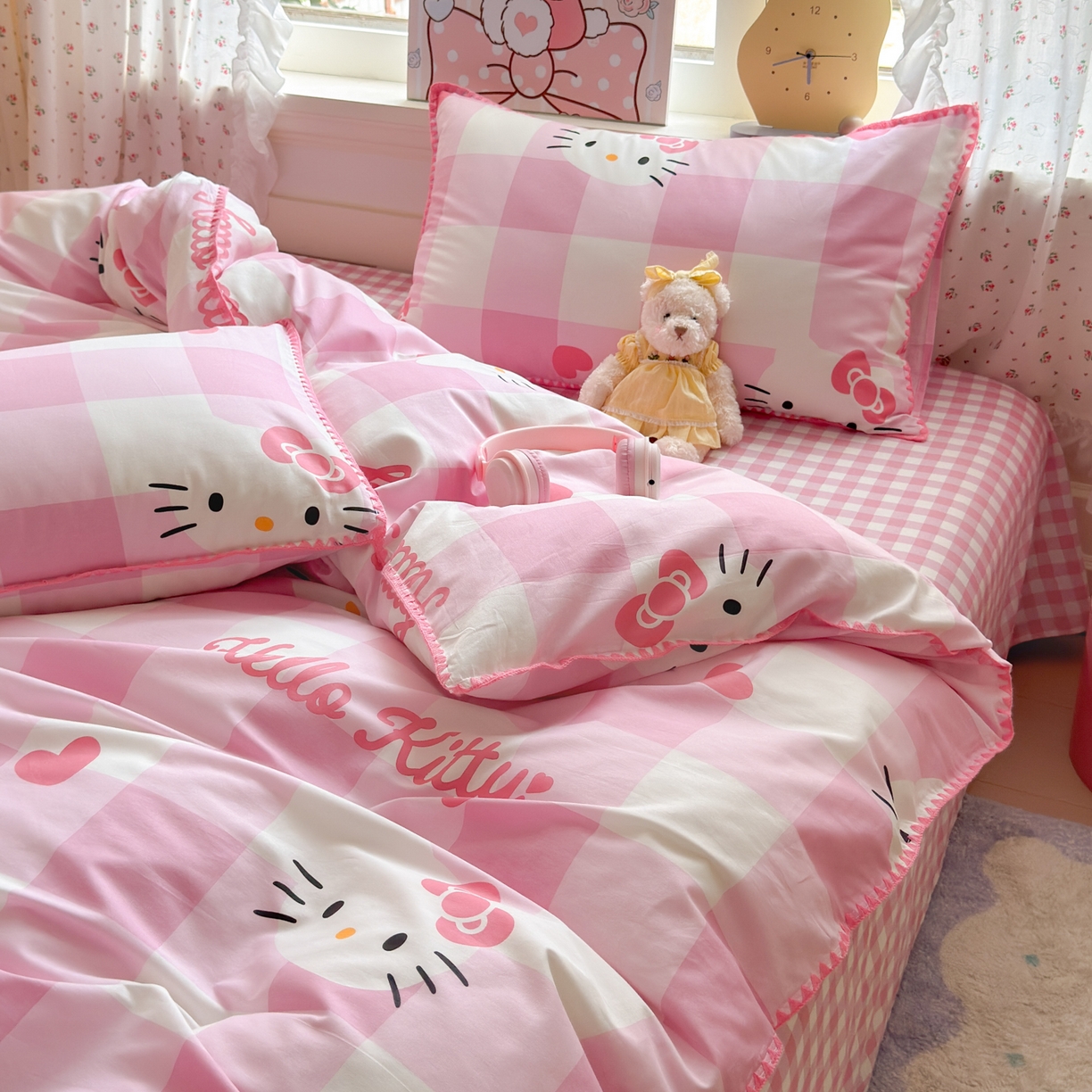 91家纺网 家纺一手货源 找家纺 （总）淑女公社家纺 2025春夏新款全棉纯棉正版三丽鸥KT猫系列四件套