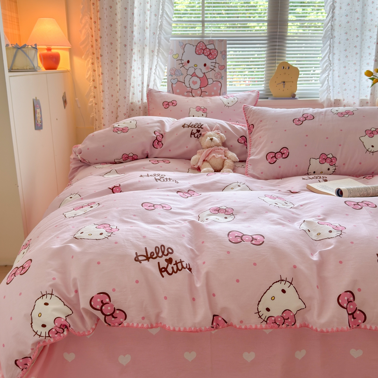 91家纺网 家纺一手货源 找家纺 （总）淑女公社家纺 2025春夏新款全棉纯棉正版三丽鸥KT猫系列四件套