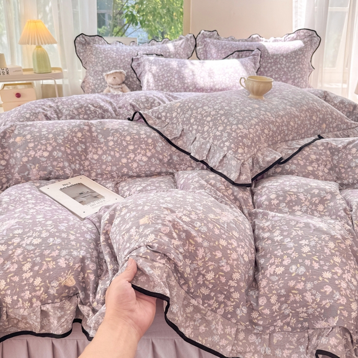 91家纺网 家纺一手货源 找家纺 （总）上尚居 2025新款简约时尚木棉云感皱皱纱四件套