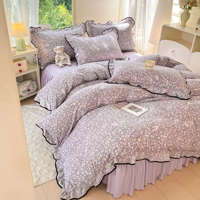 91家纺网 家纺一手货源 找家纺 （总）上尚居 2025新款简约时尚木棉云感皱皱纱四件套