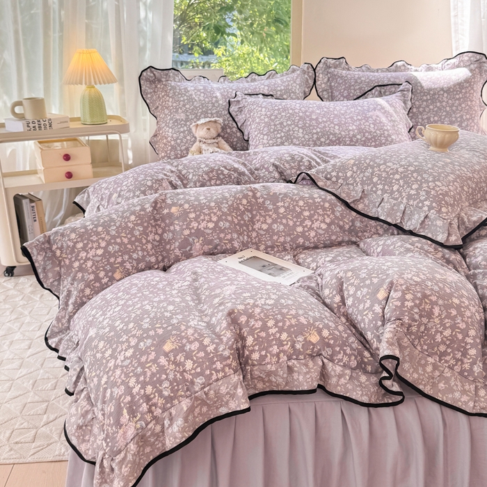 91家纺网 家纺一手货源 找家纺 （总）上尚居 2025新款简约时尚木棉云感皱皱纱四件套