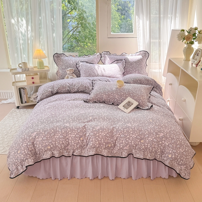 91家纺网 家纺一手货源 找家纺 （总）上尚居 2025新款简约时尚木棉云感皱皱纱四件套