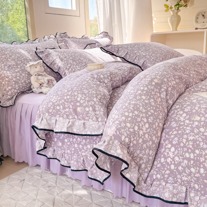 91家纺网 家纺一手货源 找家纺 （总）上尚居 2025新款简约时尚木棉云感皱皱纱四件套