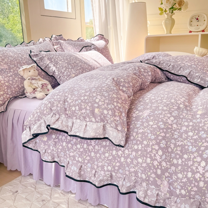 91家纺网 家纺一手货源 找家纺 （总）上尚居 2025新款简约时尚木棉云感皱皱纱四件套