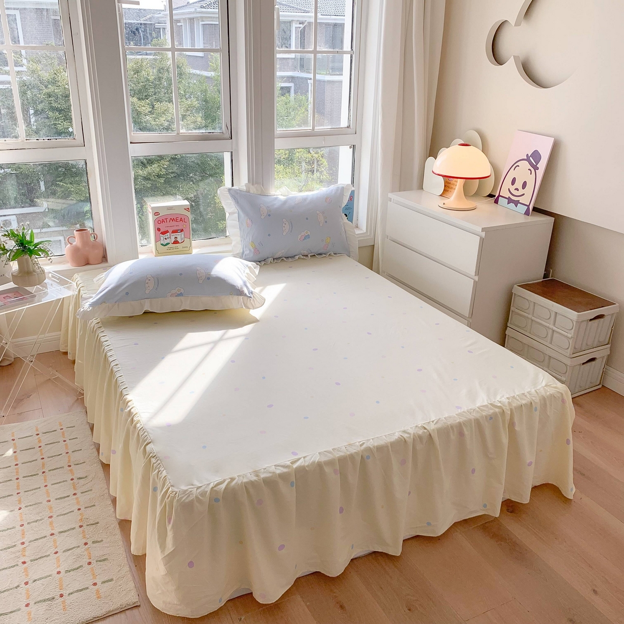 玉元坊 2025春夏新款单品纯色床裙单床裙床裙单件 黄色小点点