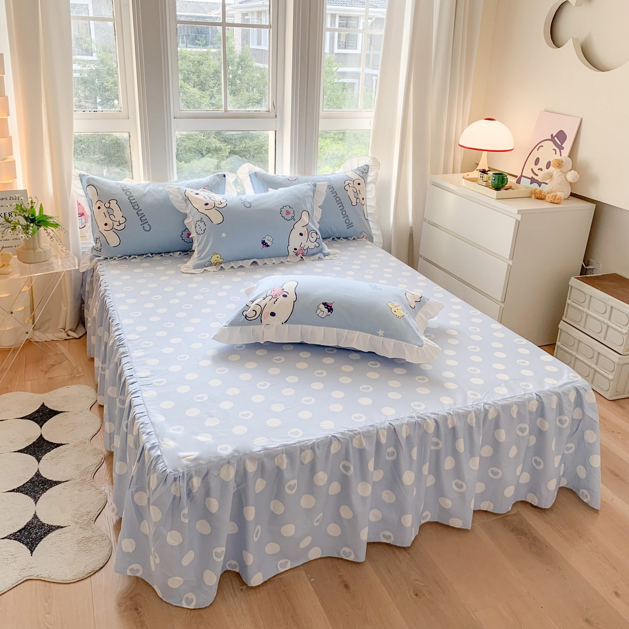 玉元坊 2025春夏新款单品纯色床裙单床裙床裙单件 蓝泡泡