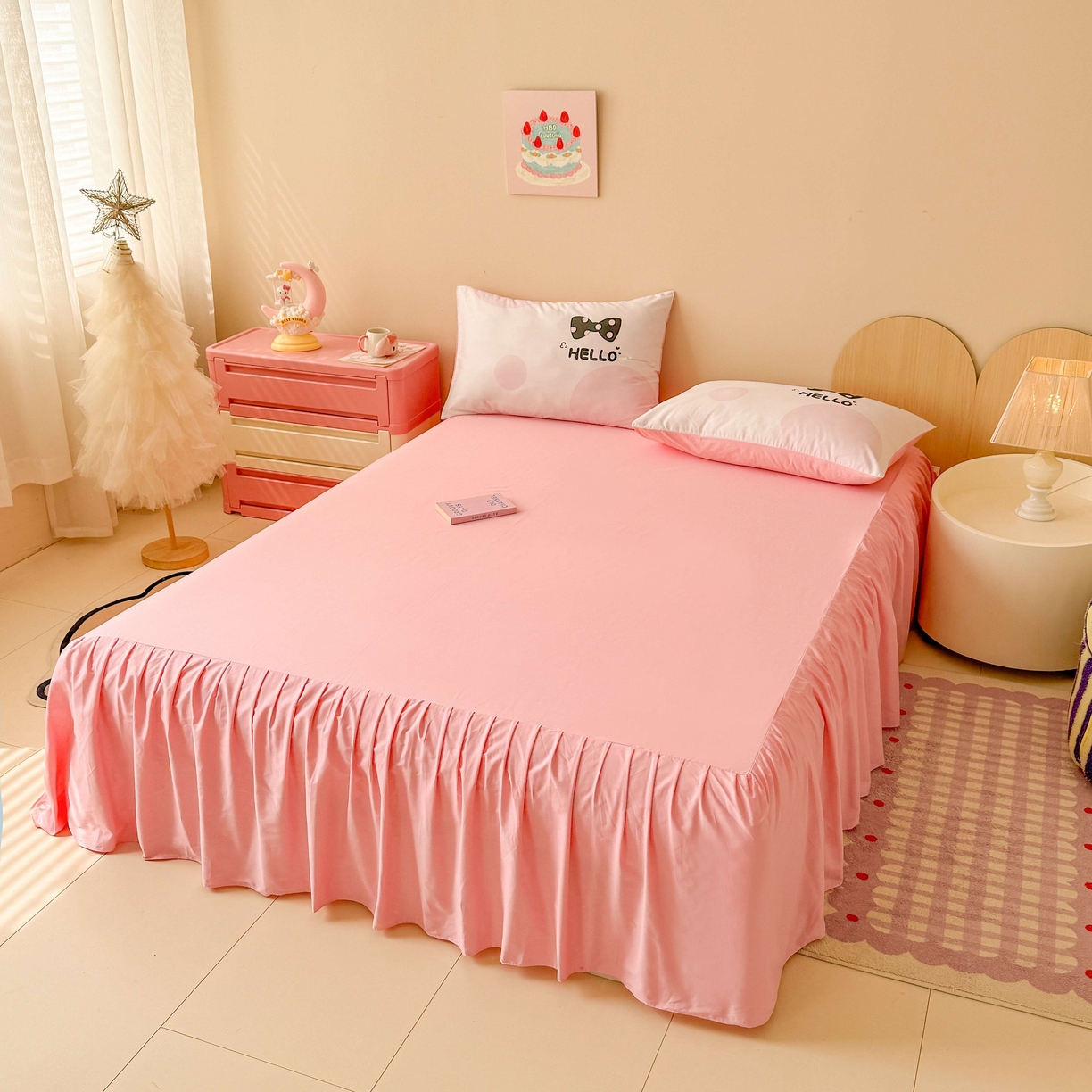 玉元坊 2025春夏新款单品纯色床裙单床裙床裙单件 小萌兔-粉玉