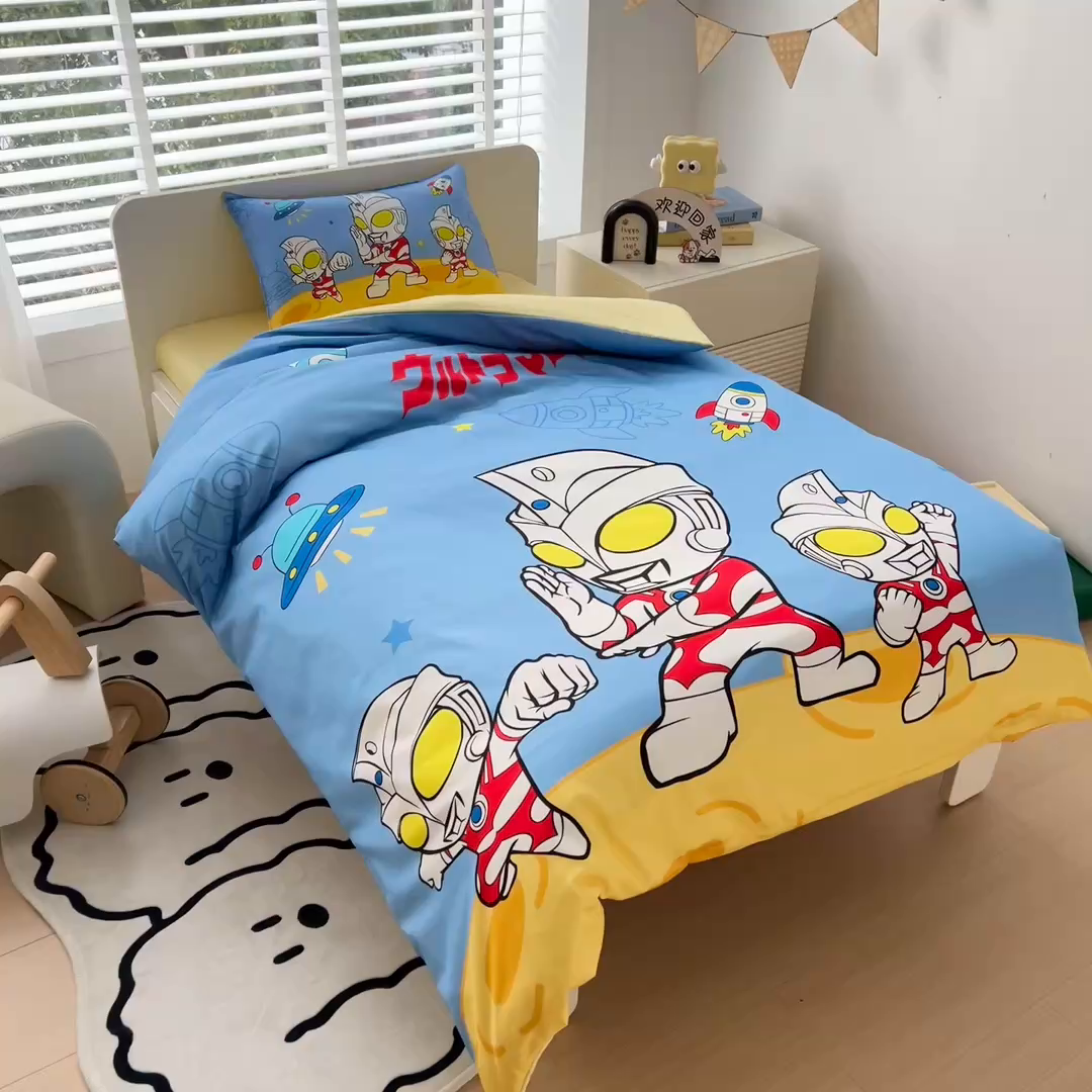 91家纺网 家纺一手货源 找家纺 吉咪兔家纺 2025新款正版奥特曼全棉纯棉幼儿园三件套儿童被褥六件套宝宝午睡入园婴儿床上用品 光之艾斯