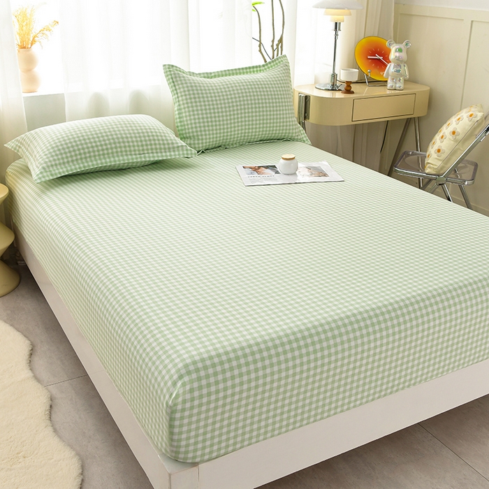 91家纺网 家纺一手货源 找家纺 圣楚家纺 2025新款清新水洗床笠 绿小格